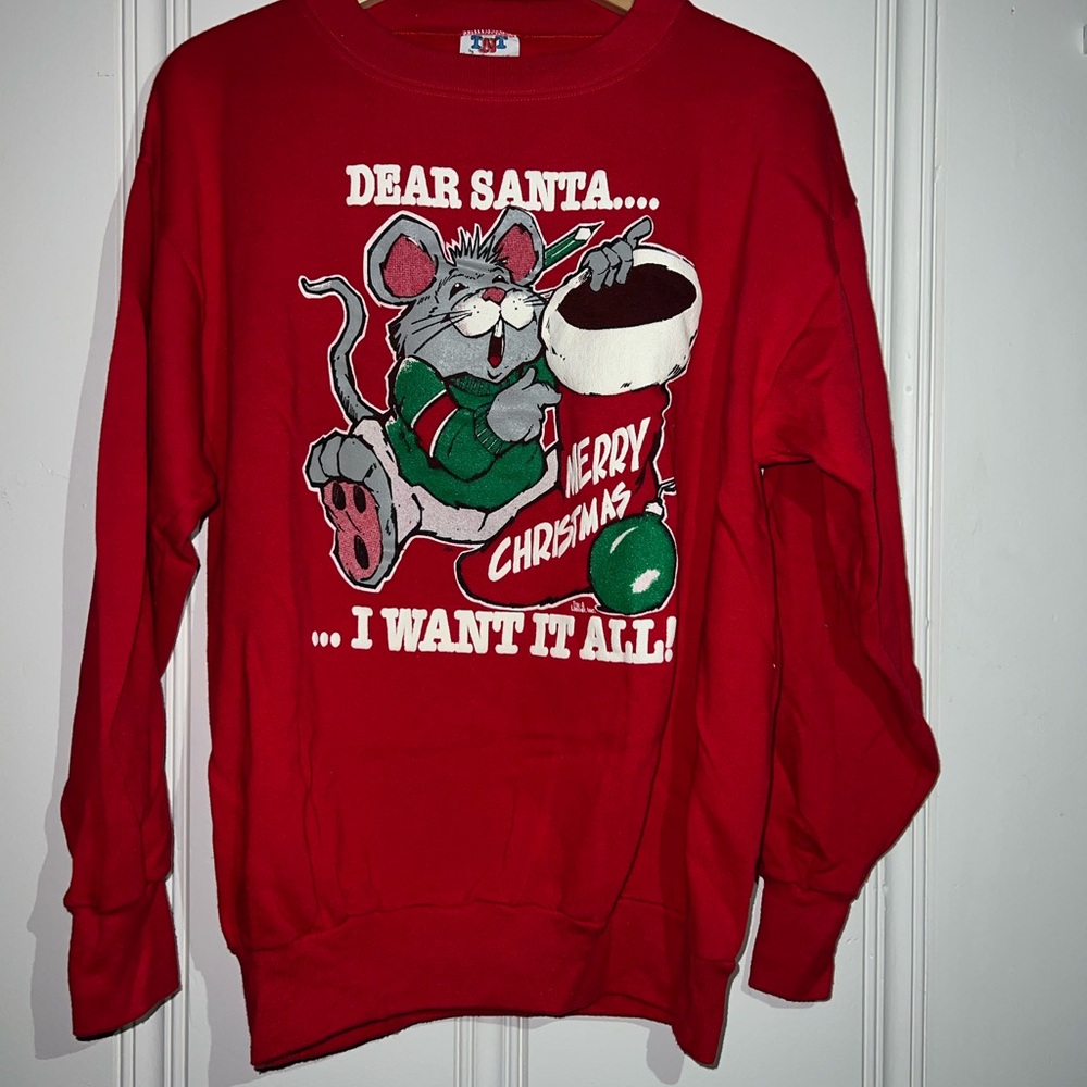 Vintage 90s Dear Santa I Want It All Red Crewneck Adult XL